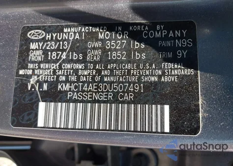 2013 Hyundai Accent Gls from USA, damaged, VIN KMHCT4AE3DU507491